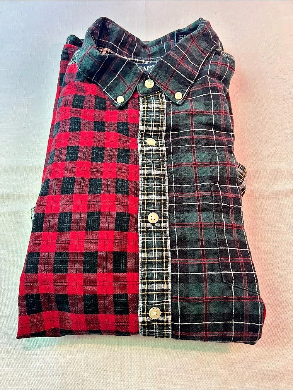 Chaps Patchwork Plaid Flannel Button-Down Shirt Large